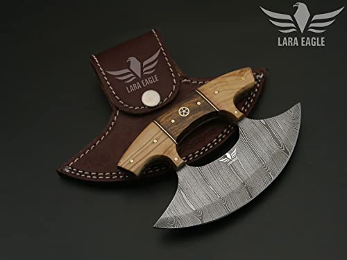 Lara Eagle Damascus Steel Ulu Knife with Celtic Handle