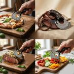 Damascus Steel Alaskan Ulu Knife with Rosewood Handle