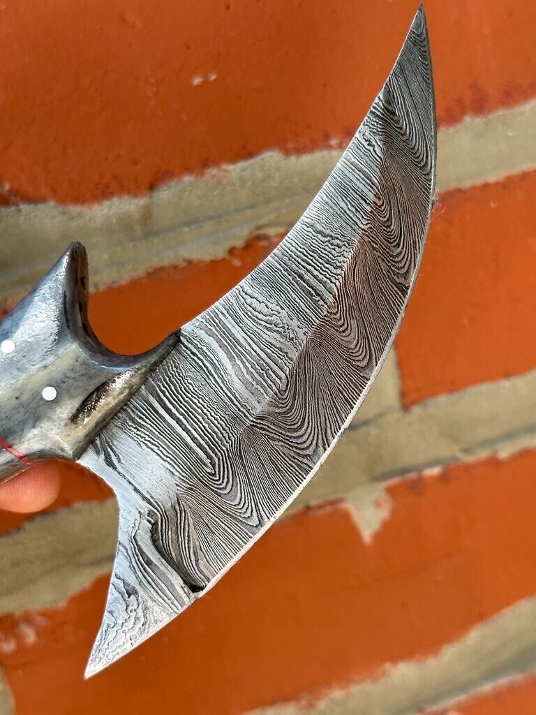 Handmade Damascus Ulu Knife with Camel Bone Handle