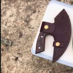 Damascus Ulu Knife with Sheath and Rosewood Handle
