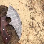 Damascus Ulu Knife with Sheath and Rosewood Handle