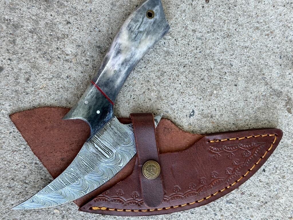 Handmade Damascus Ulu Knife with Camel Bone Handle