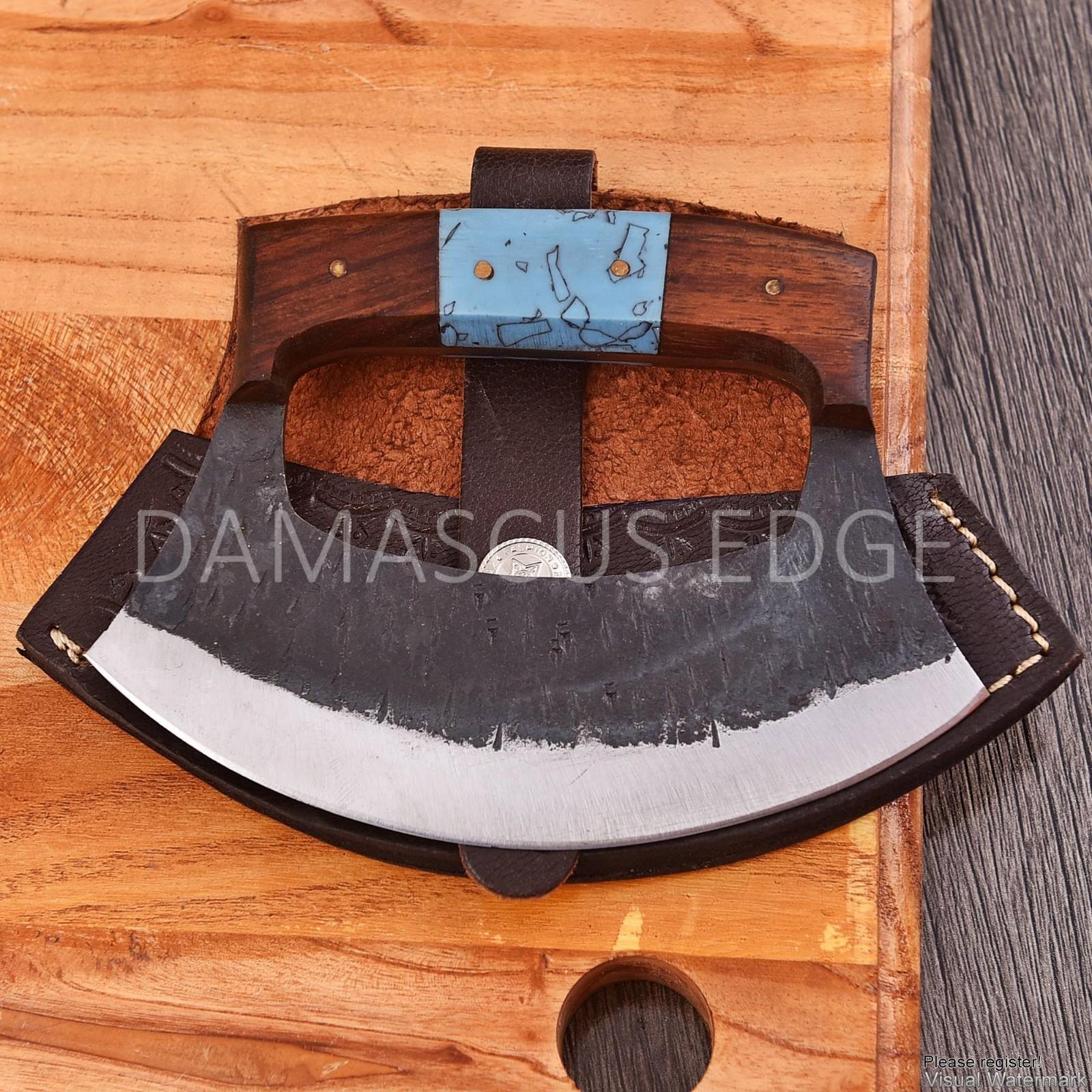 Custom Carbon Steel Ulu Knife with Sheath