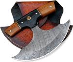 Custom Damascus Steel Ulu Knife with Leather Sheath
