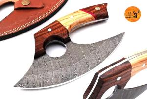 Handmade Damascus Steel Ulu Knife & Pizza Cutter