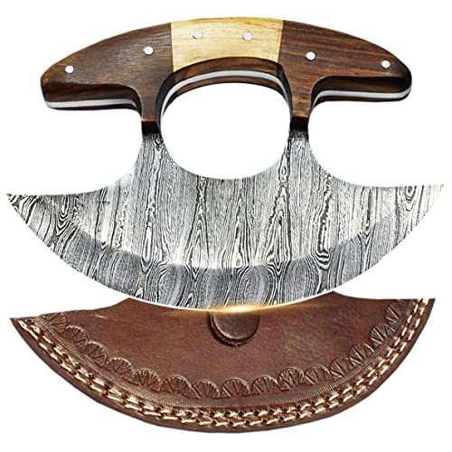 Handmade 6" Damascus Steel Ulu Knife with Sheath