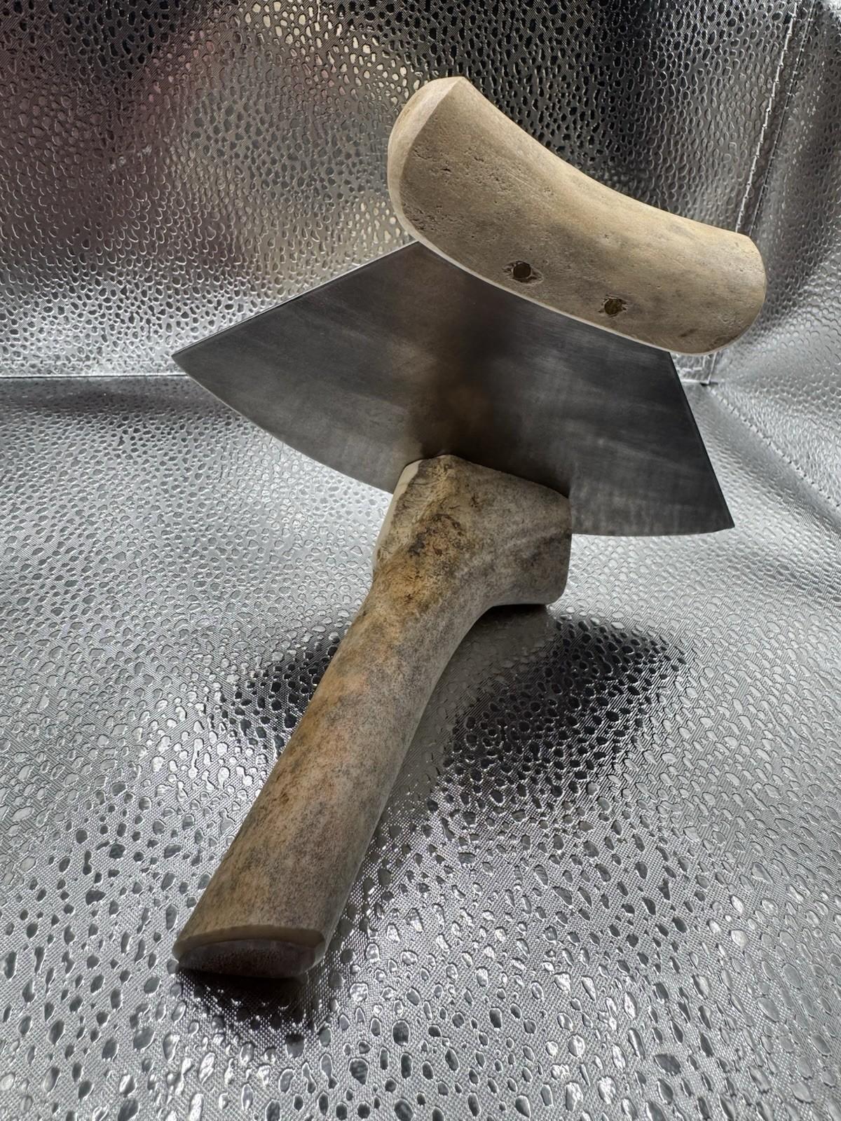 Antique Inuit Ulu Knife with Steel and Horn