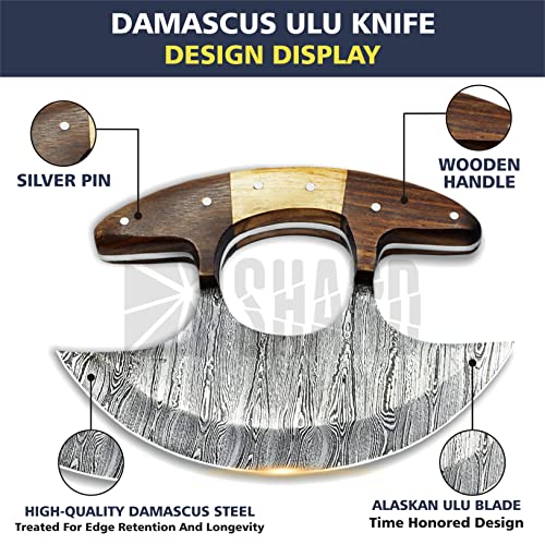 Handmade 6" Damascus Steel Ulu Knife with Sheath