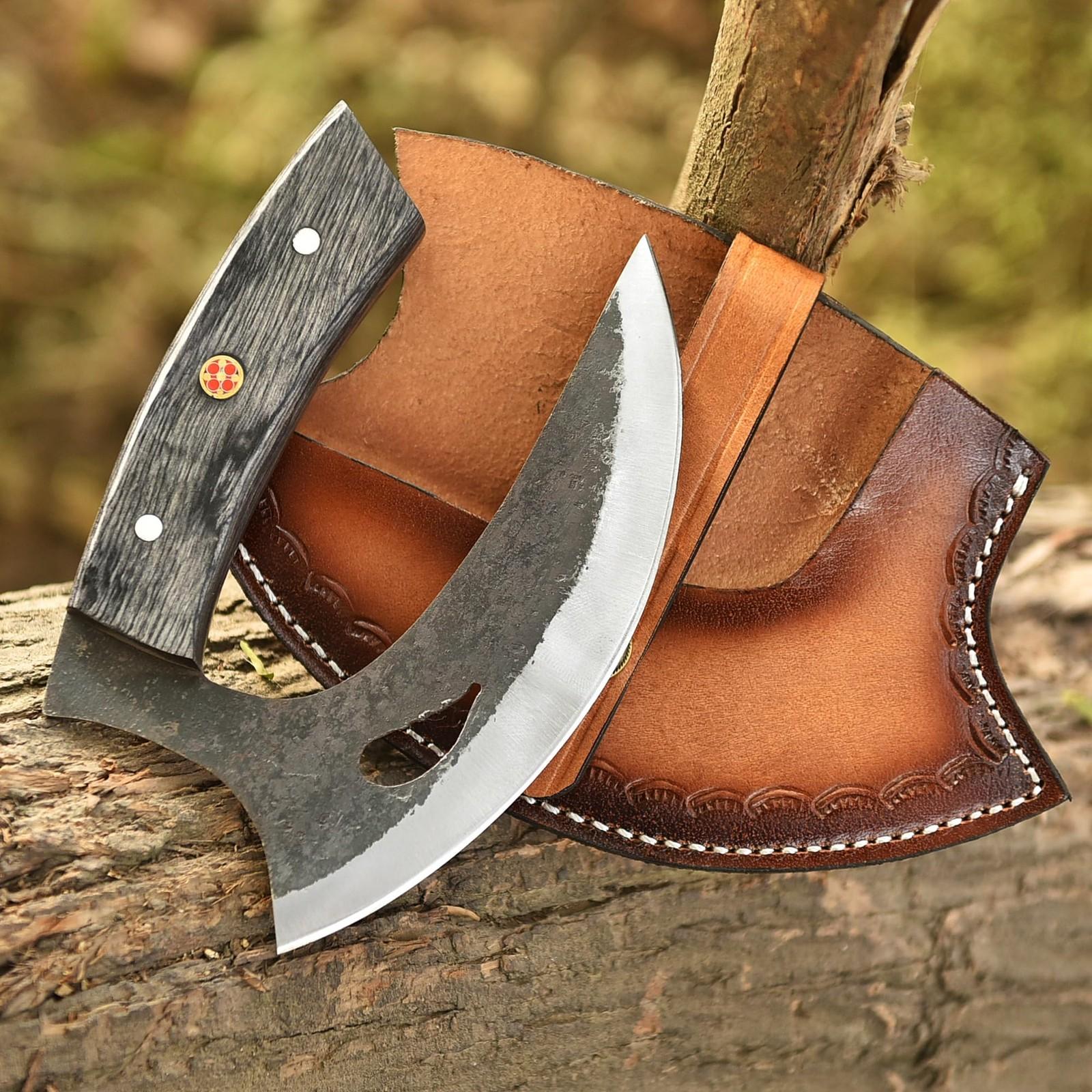 Custom Hand-Forged Ulu Knife with Leather Sheath