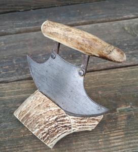 Moose Horn Antler Ulu Knife with Bone Stand