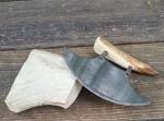 Moose Horn Antler Ulu Knife with Bone Stand