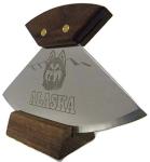 6" Walnut Ulu Knife with Wolf Head Design