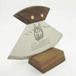 6" Walnut Ulu Knife with Wolf Head Design