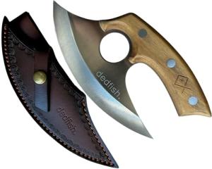 Olive Wood Handle Crescent Blade Ulu Knife