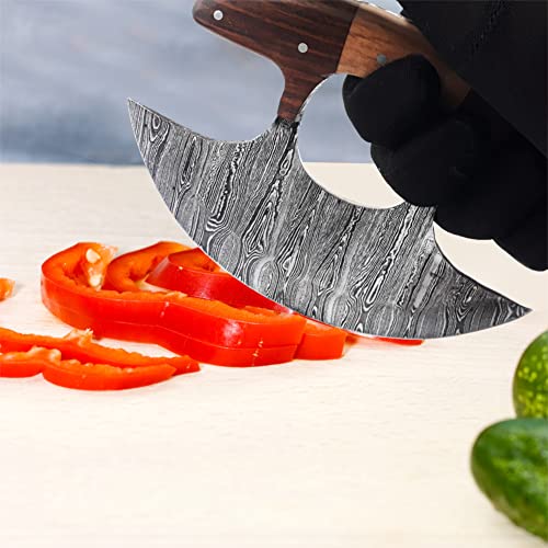 Handmade 6" Damascus Steel Ulu Knife with Sheath