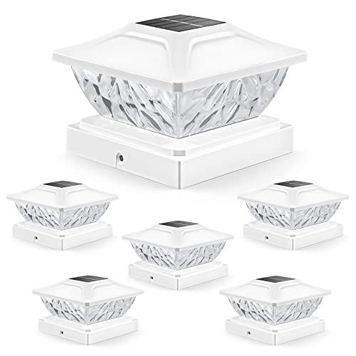 Solar Post Cap Lights Outdoor: 6 Pack Bright 2 Modes LED Solar Fence Deck Lights for 3.5x3.5 4x4 4.5x4.5 5x5 Wooden Posts, IP65 Waterproof Solar Powered Lights for Garden Porch Patio Step Decorations