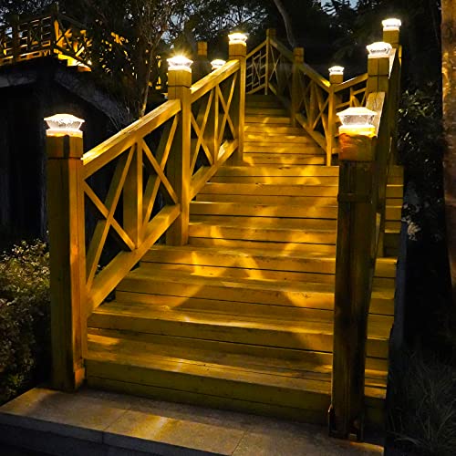 Solar Post Cap Lights Outdoor: 6 Pack Bright 2 Modes LED Solar Fence Deck Lights for 3.5x3.5 4x4 4.5x4.5 5x5 Wooden Posts, IP65 Waterproof Solar Powered Lights for Garden Porch Patio Step Decorations