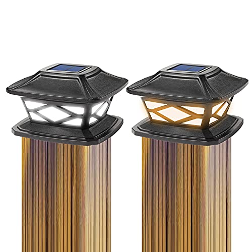 longziming Solar LED Post Lights, 2 Lighting Colours Adjustable Waterproof Garden Outdoor Post Cap Lamp for 4x4 5x5 6x6 Wooden Posts, Deck, Patio, Fence (Cool White 6000K and Warm White 3000k)