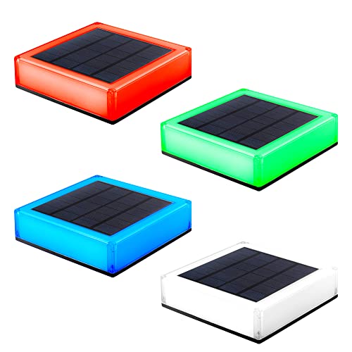 4pcs Solar Lights Outdoor Lighting Colour Changing for Posts, Deck, Fence, Patio, Garden, Pond, Swimming Pool Post Cap Lamp Waterproof RGB Colours