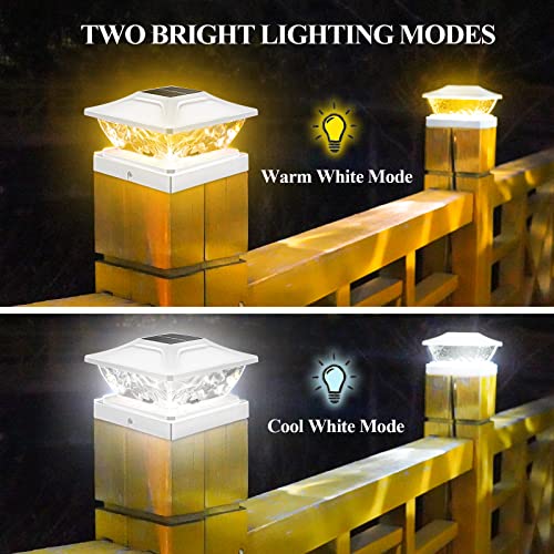 Solar Post Cap Lights Outdoor: 6 Pack Bright 2 Modes LED Solar Fence Deck Lights for 3.5x3.5 4x4 4.5x4.5 5x5 Wooden Posts, IP65 Waterproof Solar Powered Lights for Garden Porch Patio Step Decorations