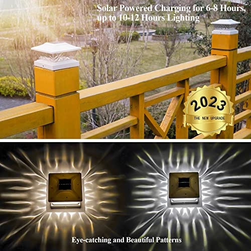 Solar Post Cap Lights Outdoor: 6 Pack Bright 2 Modes LED Solar Fence Deck Lights for 3.5x3.5 4x4 4.5x4.5 5x5 Wooden Posts, IP65 Waterproof Solar Powered Lights for Garden Porch Patio Step Decorations