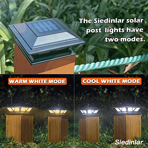 Siedinlar Solar Post Lights Solar Lights Fence Post Caps with 2 Modes LED Light Outdoor Waterproof for Garden Fence Patio 4x4 5x5 6x6 inch Wooden Posts (2 Pack)