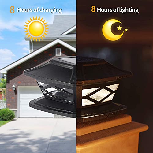 longziming Solar LED Post Lights, 2 Lighting Colours Adjustable Waterproof Garden Outdoor Post Cap Lamp for 4x4 5x5 6x6 Wooden Posts, Deck, Patio, Fence (Cool White 6000K and Warm White 3000k)