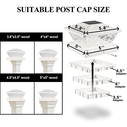 Solar Post Cap Lights Outdoor: 6 Pack Bright 2 Modes LED Solar Fence Deck Lights for 3.5x3.5 4x4 4.5x4.5 5x5 Wooden Posts, IP65 Waterproof Solar Powered Lights for Garden Porch Patio Step Decorations
