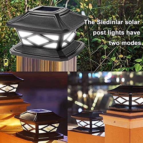 longziming Solar LED Post Lights, 2 Lighting Colours Adjustable Waterproof Garden Outdoor Post Cap Lamp for 4x4 5x5 6x6 Wooden Posts, Deck, Patio, Fence (Cool White 6000K and Warm White 3000k)