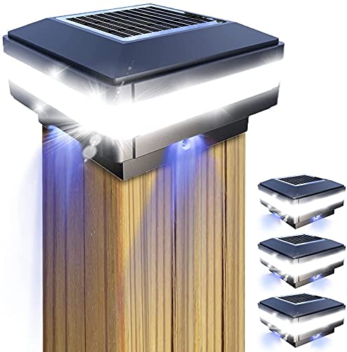 GEYUEYA Home Solar Post Lights, Solar Post Cap Lights Fence Lights Outdoor for 4x4 5x5 6x6 inch Wooden Posts Deck Patio Garden Yard Decoration Waterproof Pure White Blue Lamp - 4 Pack