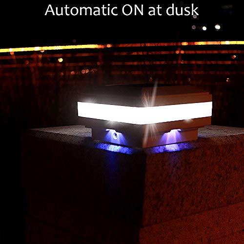 GEYUEYA Home Solar Post Lights, Solar Post Cap Lights Fence Lights Outdoor for 4x4 5x5 6x6 inch Wooden Posts Deck Patio Garden Yard Decoration Waterproof Pure White Blue Lamp - 4 Pack