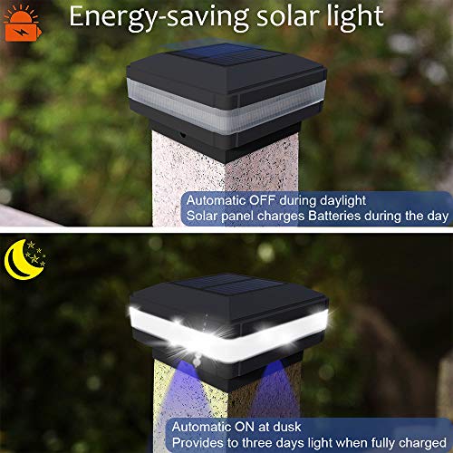GEYUEYA Home Solar Post Lights, Solar Post Cap Lights Fence Lights Outdoor for 4x4 5x5 6x6 inch Wooden Posts Deck Patio Garden Yard Decoration Waterproof Pure White Blue Lamp - 4 Pack