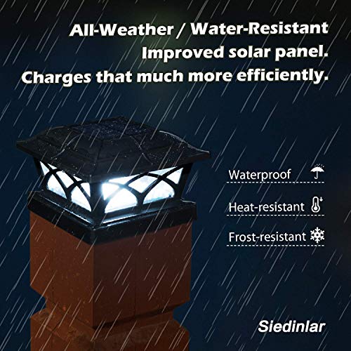Siedinlar Solar Post Cap Lights Outdoor, 2 Modes Solar Powered Waterproof Fence Deck Light for 4x4 5x5 6x6 Posts Garden Patio Decoration Warm White & Cool White, Black (2 Pack)