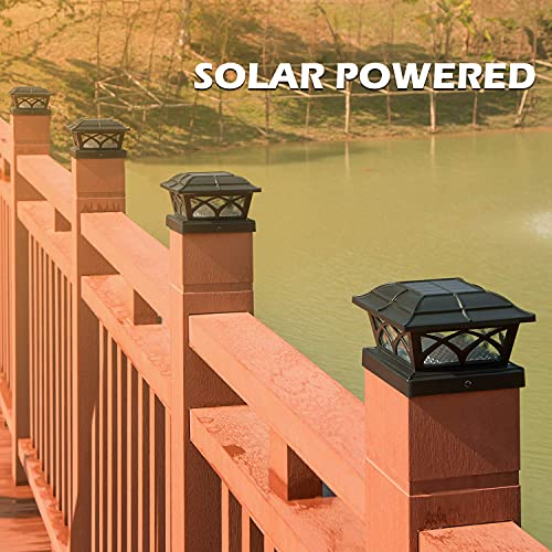 Siedinlar Solar Post Cap Lights Outdoor, 2 Modes Solar Powered Waterproof Fence Deck Light for 4x4 5x5 6x6 Posts Garden Patio Decoration Warm White & Cool White, Black (2 Pack)