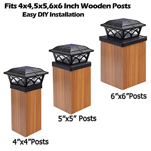 Siedinlar Solar Post Cap Lights Outdoor, 2 Modes Solar Powered Waterproof Fence Deck Light for 4x4 5x5 6x6 Posts Garden Patio Decoration Warm White & Cool White, Black (2 Pack)