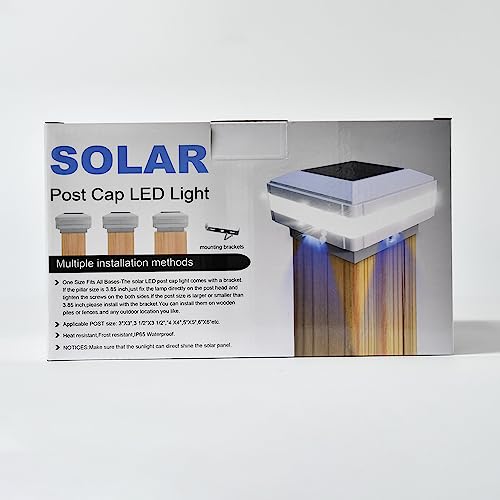 GEYUEYA Home Solar Post Lights, Solar Post Cap Lights Fence Lights Outdoor for 4x4 5x5 6x6 inch Wooden Posts Deck Patio Garden Yard Decoration Waterproof Pure White Blue Lamp - 4 Pack