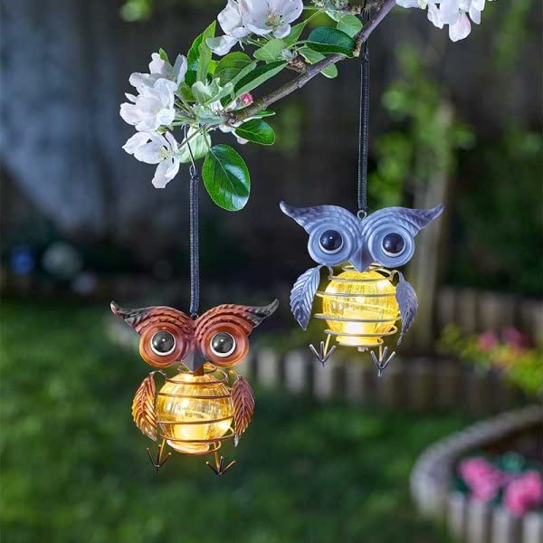 Solar-powered Owl Garden Ornaments with LED Lights
