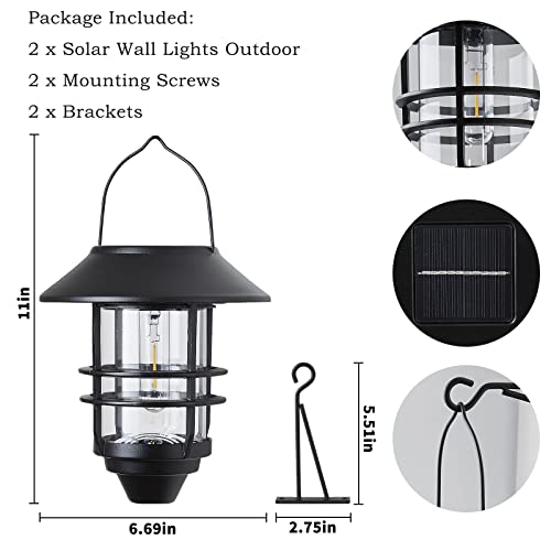 Metal Solar Lanterns with Clear Glass - 2 Pack