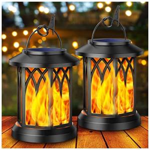 KOOPER 2 Pack Solar Lanterns with Flickering Flame