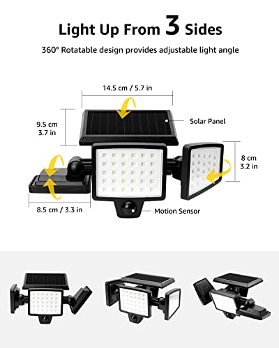 Solar Motion Sensor Floodlights with 3 Heads (2-pack)