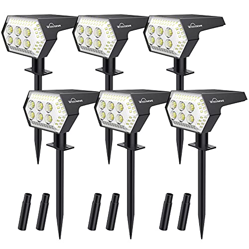 Whousewe Solar Landscape Spotlights Outdoor IP65 Waterproof 108 LEDs Outdoor Solar Powered Spot Lights with 4 Bright Modes, Wall & Ground Mounted, Cold White, 6 Pack