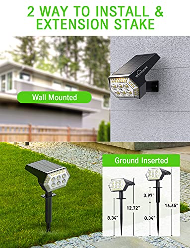 Whousewe Solar Landscape Spotlights Outdoor IP65 Waterproof 108 LEDs Outdoor Solar Powered Spot Lights with 4 Bright Modes, Wall & Ground Mounted, Cold White, 6 Pack