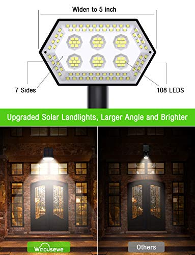 Whousewe Solar Landscape Spotlights Outdoor IP65 Waterproof 108 LEDs Outdoor Solar Powered Spot Lights with 4 Bright Modes, Wall & Ground Mounted, Cold White, 6 Pack