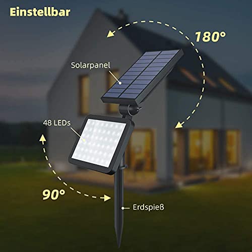 OUSFOT Waterproof LED Solar Spotlights with 5 Lighting Modes, Ground Spike for Garden, Outdoor 48