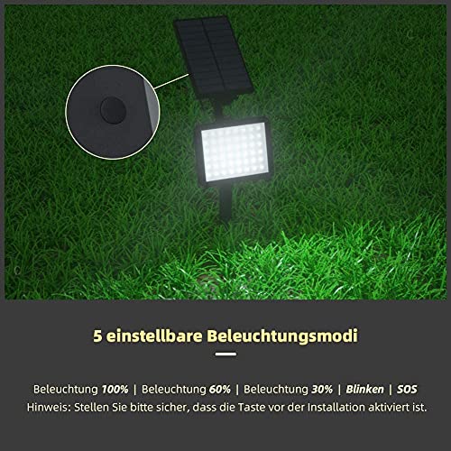 OUSFOT Waterproof LED Solar Spotlights with 5 Lighting Modes, Ground Spike for Garden, Outdoor 48