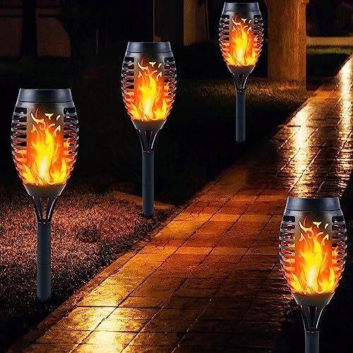 Outdoor Solar Flame Lights, 4-Pack Warm LED Garden Lights
