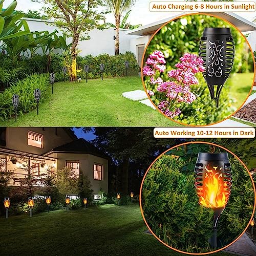 Outdoor Solar Flame Lights, 4-Pack Warm LED Garden Lights