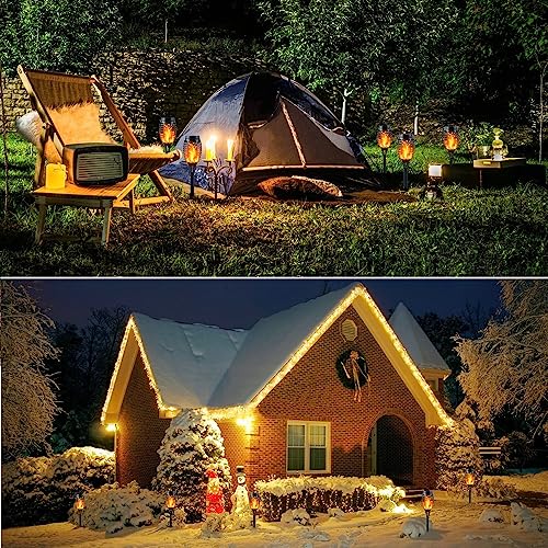 Outdoor Solar Flame Lights, 4-Pack Warm LED Garden Lights