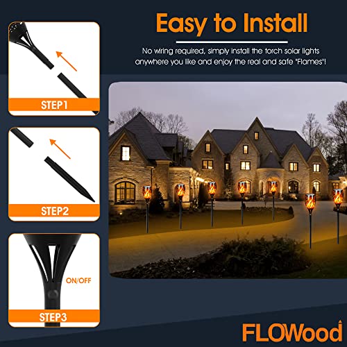 FLOWood Solar Garden Lights: 4 Pack 96LED Torch