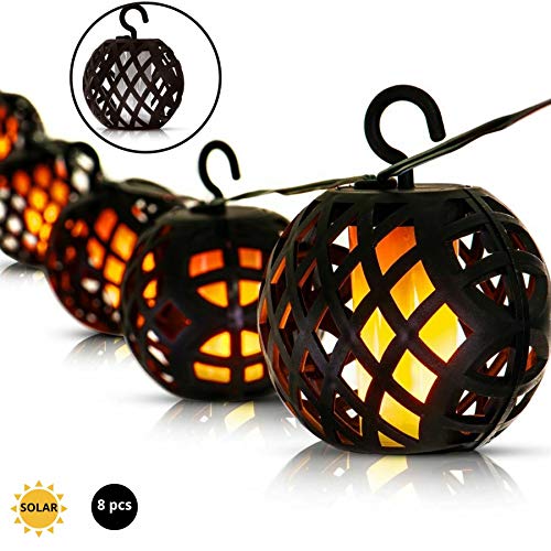 LED Solar Rattan Ball Flame String Lights